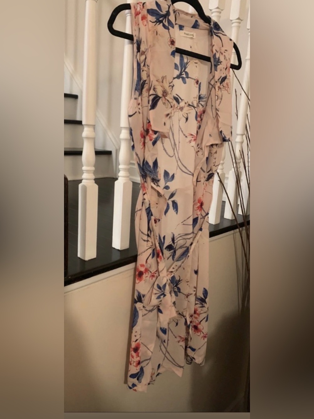 Floral Long Vest Coverup in Blush with Blue Floral Print